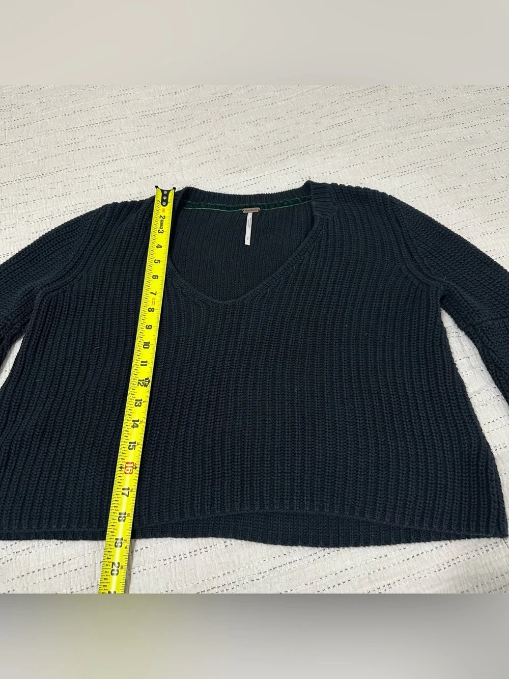 Free People Black Ribbed V-Neck Sweater